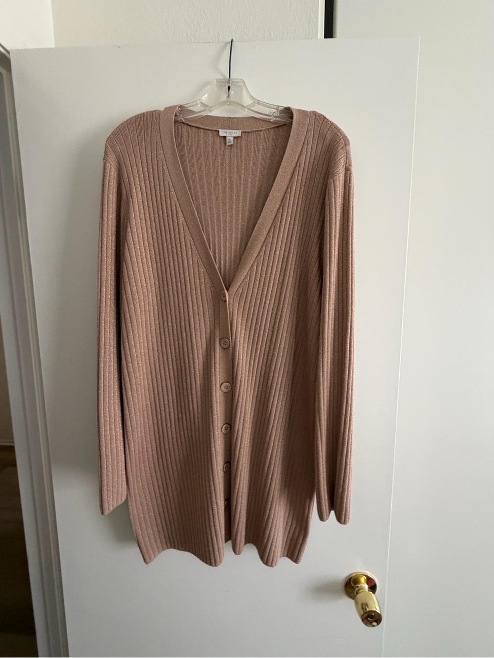 Talbots Ribbed Button-Front Cardigan Sweater Set - Tan